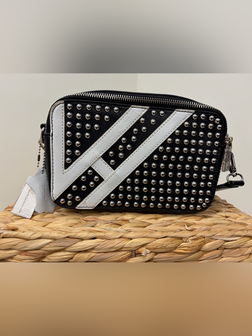 Vintage Havana Black and White Studded Wristlet Crossbody